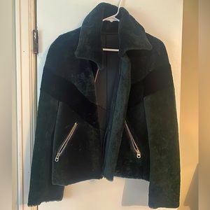 Sandro Genuine Leather Shearling Crop Jacket